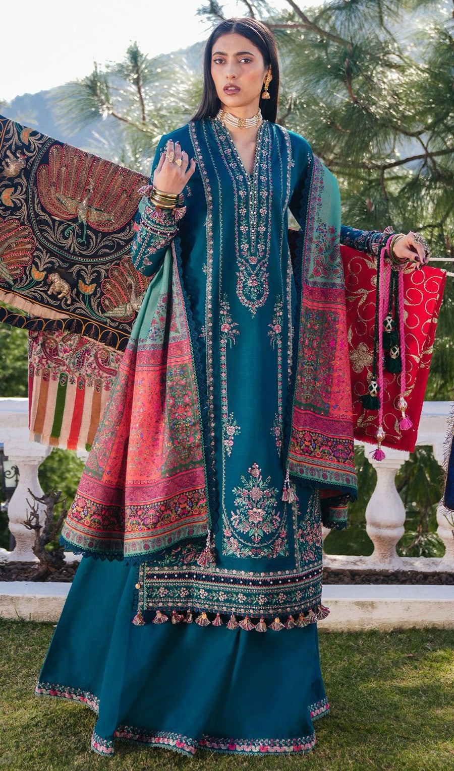 Hussain Rehar Dhanak Embroidered 3 Piece Suit by zairahofficial features elegant embroidery and premium fabric. Explore Dhanak Suits Price in Pakistan.