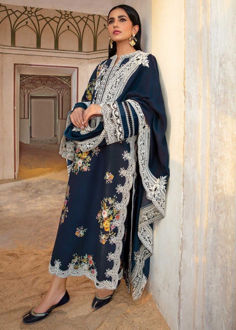 Crimson Heavy Embroidered Dhanak 3 Piece Suit by zairahofficial. Explore embroidered suit prices in Pakistan for elegant winter fashion.