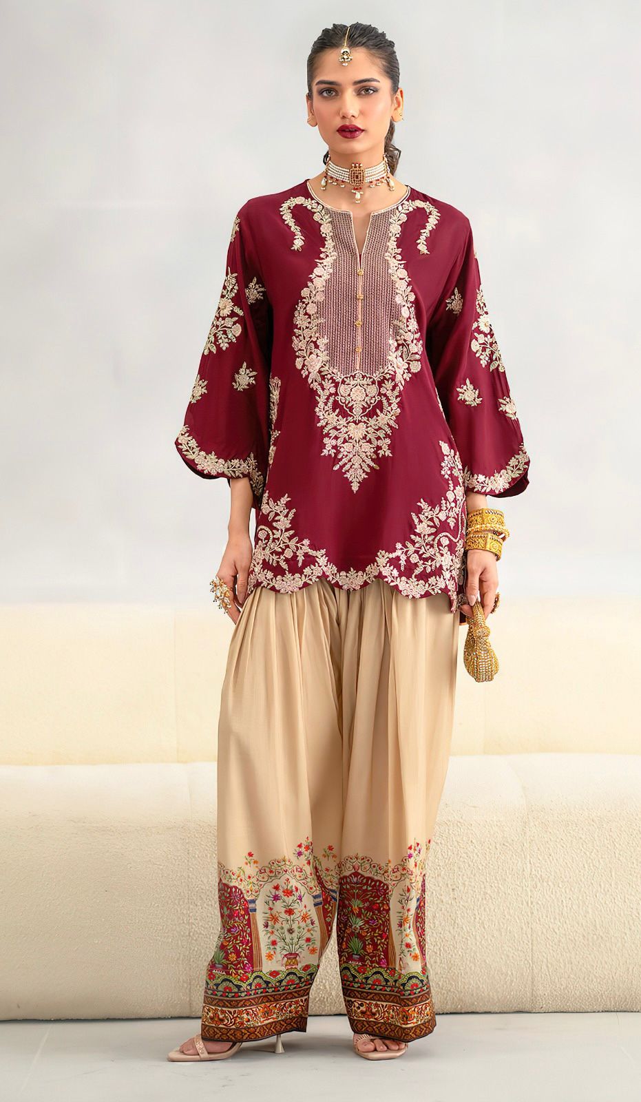 Ethnic Kaftan Shehmoz Embroidered 3 Piece Suit by zairahofficial features elegant embroidery and premium fabric. Explore Winter Collection for Women Pakistan.