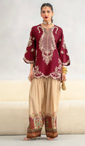 Ethnic Kaftan Shehmoz Embroidered 3 Piece Suit by zairahofficial features elegant embroidery and premium fabric. Explore Winter Collection for Women Pakistan.