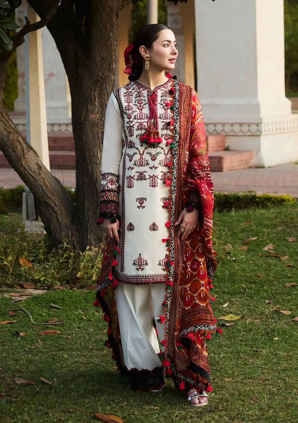 Hussain Rehar Dhanak Embroidered 3 Piece Suit with Printed Shawl by zairahofficial. Explore Winter Collection Sale on Brands in Pakistan.