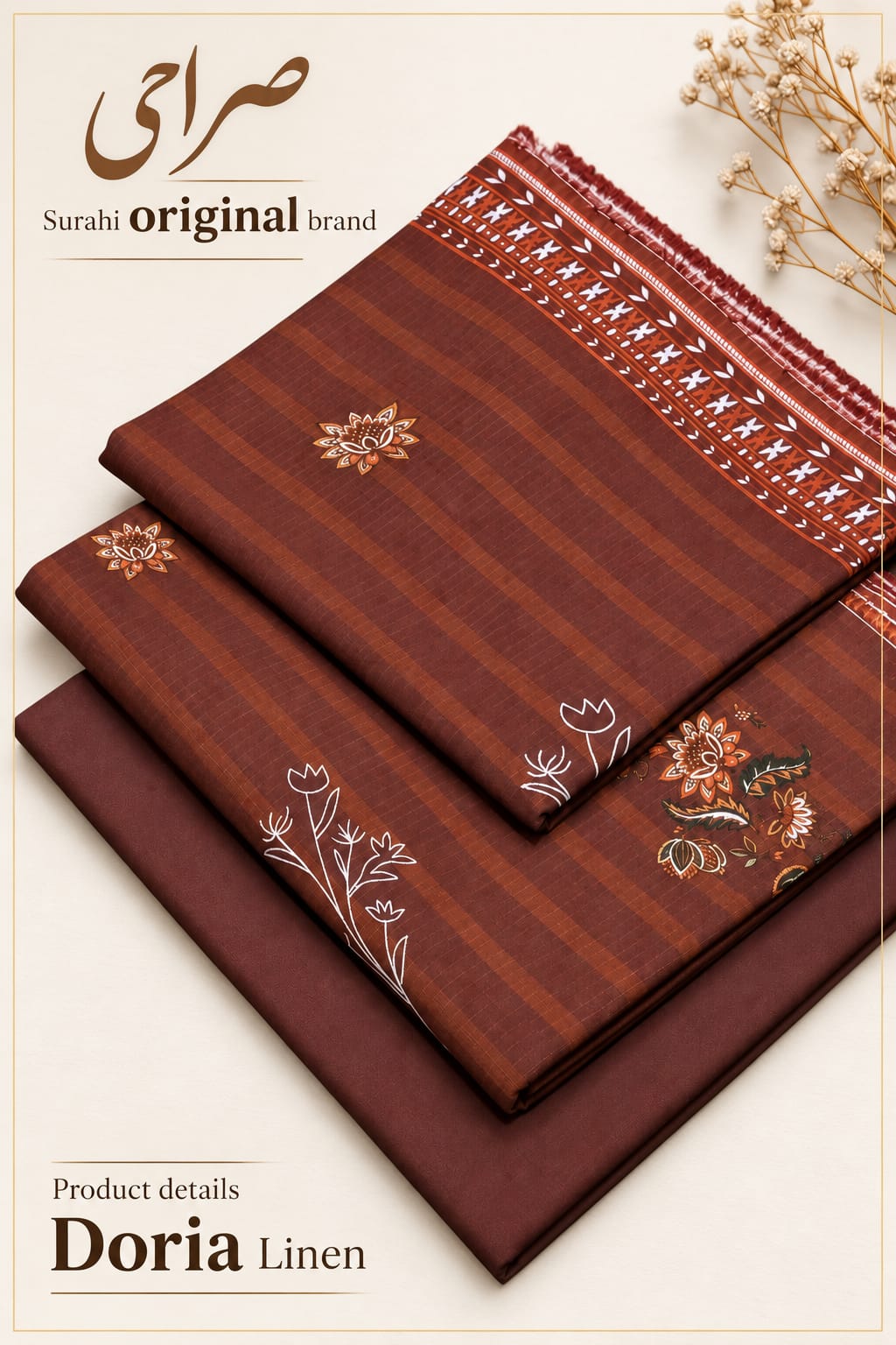 Surahi Digital Print Linen 3 Piece Suit