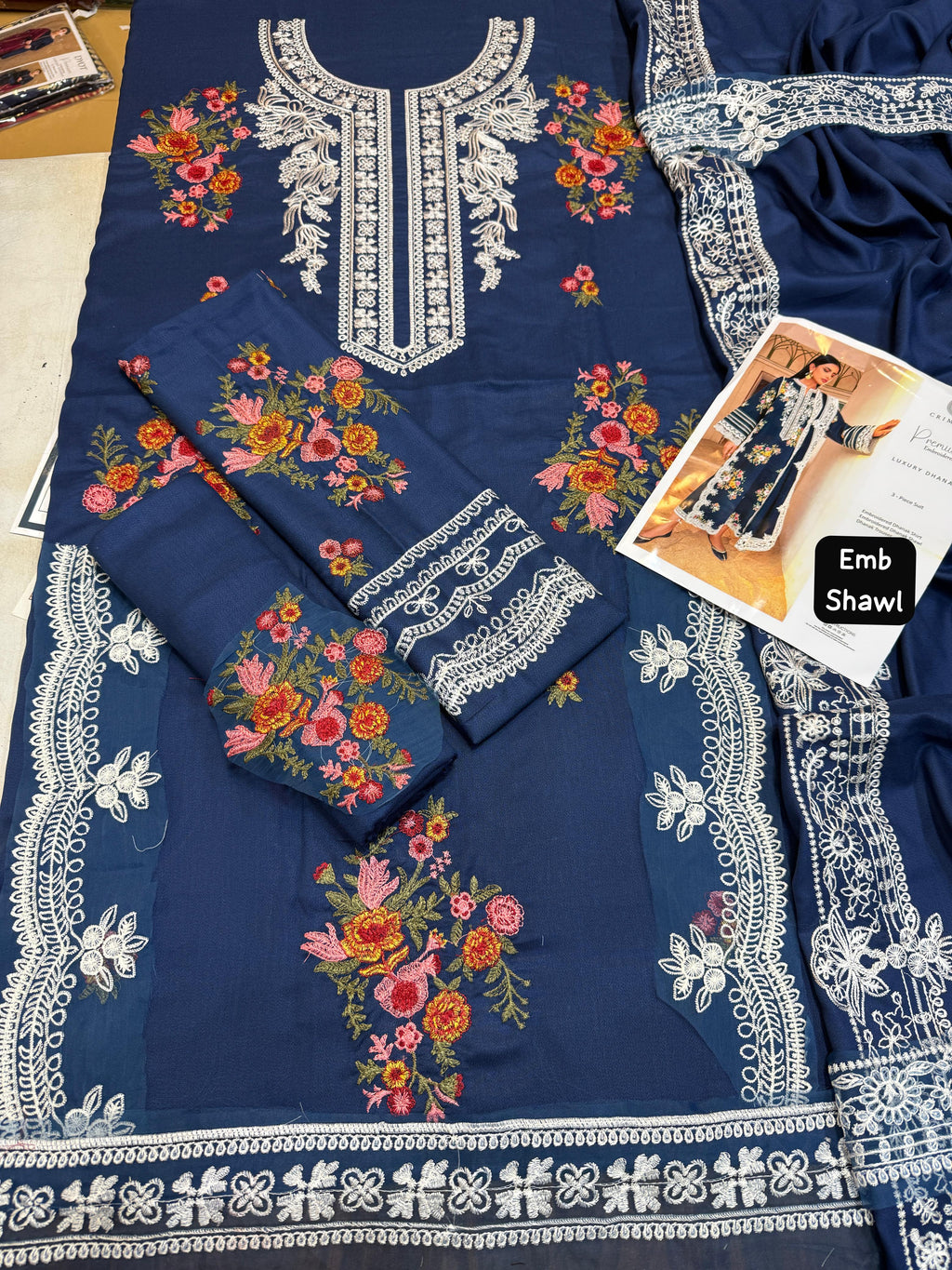 Crimson Heavy Embroidered Dhanak 3 Piece Suit